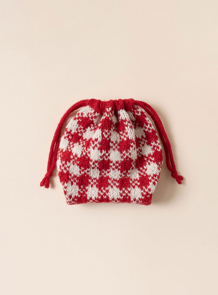 [DIY] Vintage Wool Gingham Check String Pouch (Video) (Approximately 3 Pieces)